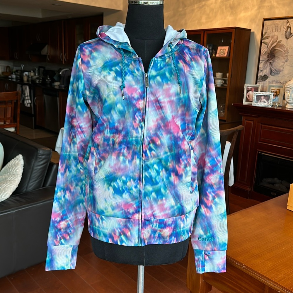 BNWT BENCH Size Medium Hooded Zip Jacket Ocean Depths Blue, Green, Pink